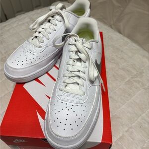Nike Court Vision Low in White and Metallic Silver. Women’s size 9. Worn once